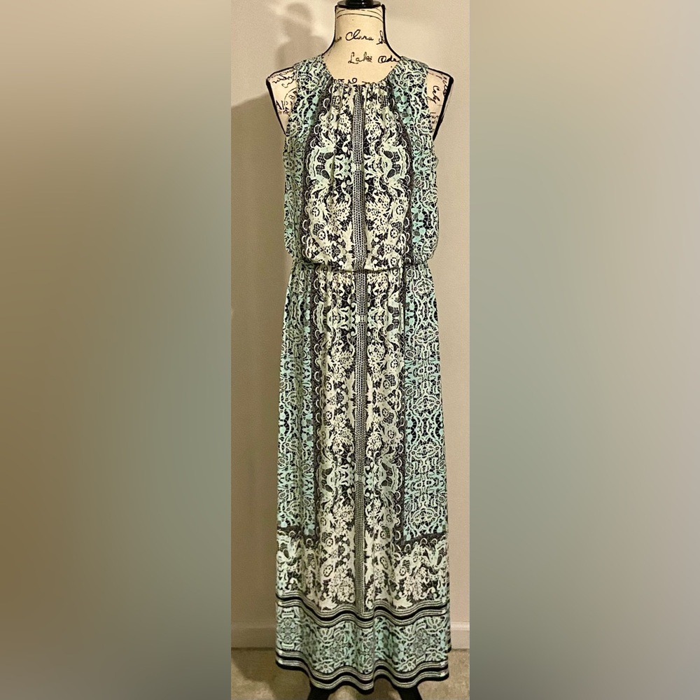 London Times Blouson Waist Sleeveless Print Maxi Dress